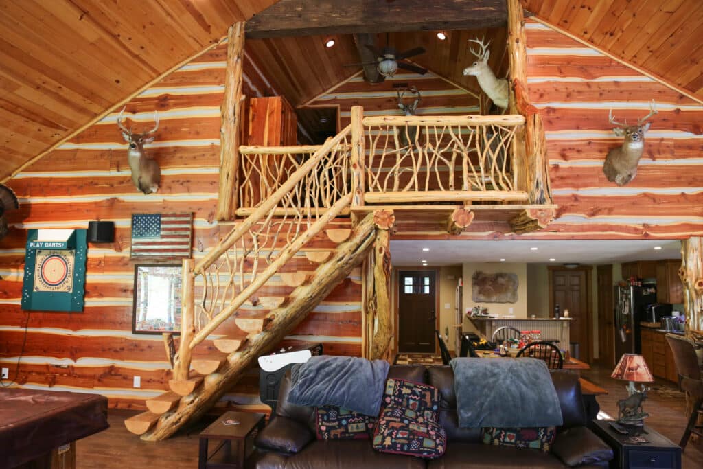 rustic log stair railing