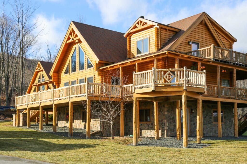 stunning cabin with custom rustic log porch railing