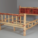 Rustic Cedar Bed Frame with Bookshelf and Double Side Rail